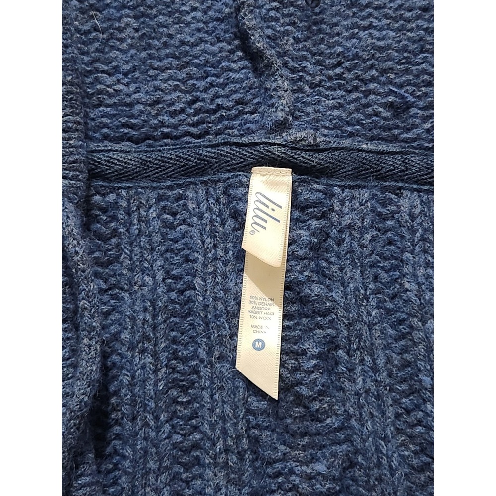Lilu Angora Wool Blend Blue Hooded Sweater M‎ Chunky Cable Knit Crop - Picture 6 of 7
